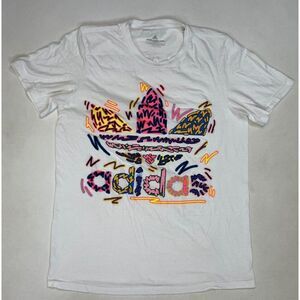 Adidas Trefoil Graphic T-shirt Women Small White Short Sleeve